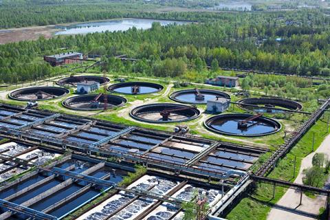 A photograph of a sewage treatment facility