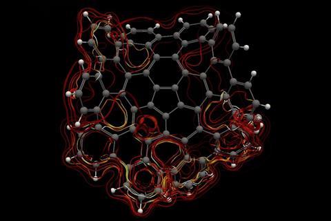 An image showing the stream line representation of the current density in PMPMP-isomer of nanographene