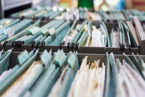 File folders in a filing cabinet