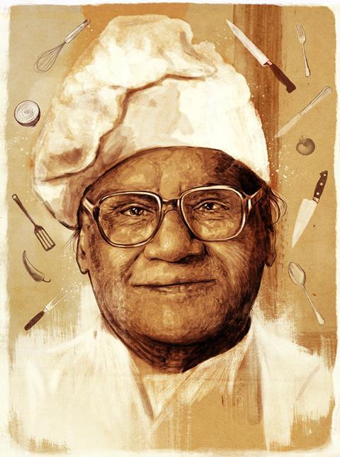An illustrated portrait of CNR Rao