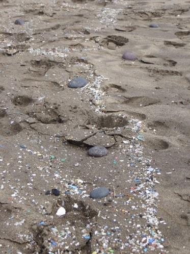 Microplastics on the beach at caleta de famara, lanzarote, spain ©perkin elmer