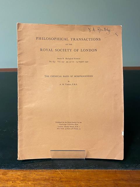 A photograph of the offprint of Turing's only chemistry paper: The chemical basis of morphogenesis