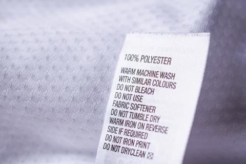 Polyester fabric clothing label with laundry instructions