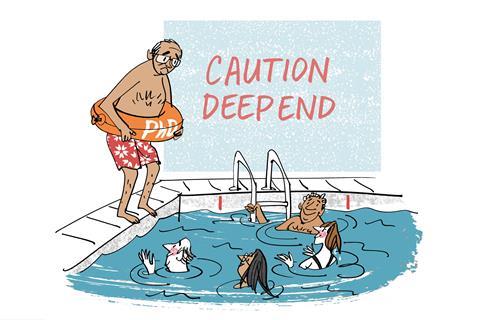 Man about to jump into a swimming pool
