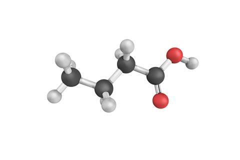 Butyric acid, a carboxylic acid found in milk