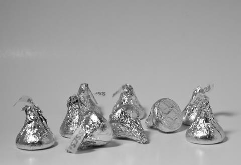 Hershey's chocolate kisses on a white background 
