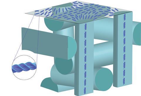 A diagram of fusili-shaped polymers on a structure 