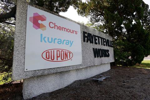 Sign outside Chemours Fayettevile Works plant