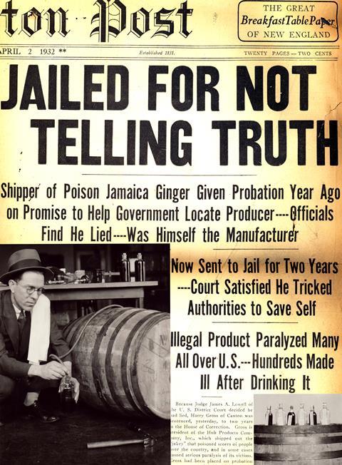 News stories about 'Ginger Jake', the spirit that caused paralysis known as 'Jake walk' during prohibition