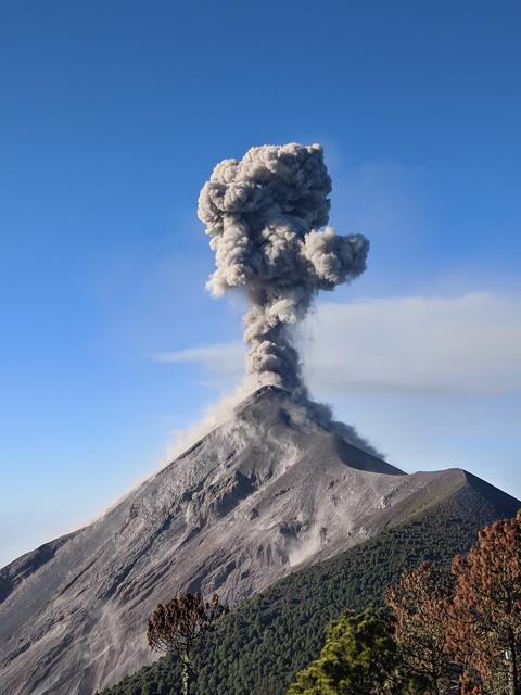 Close view of Fuego volcano eruption