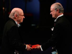 Irwin Rose (left) receiving his chemistry Nobel prize in 2004