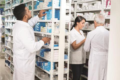 Indian pharmacy, pharmaceutical drug shelves - Index