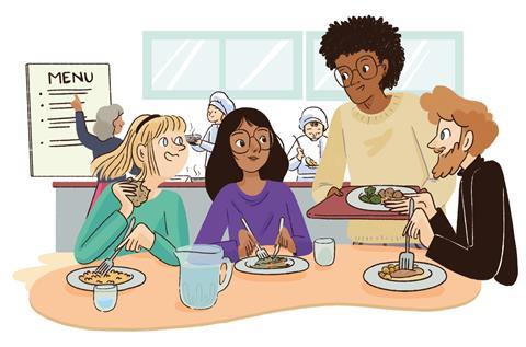 Group of people in a canteen