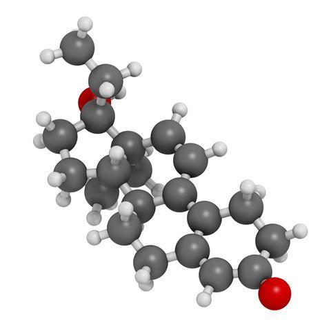 Tetrahydrogestrinone (THG) anabolic steroid molecule