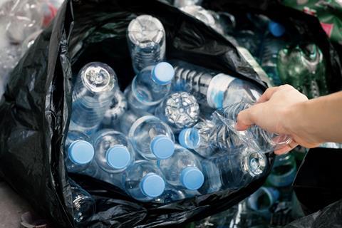 Plastic bottles being collected for recycling