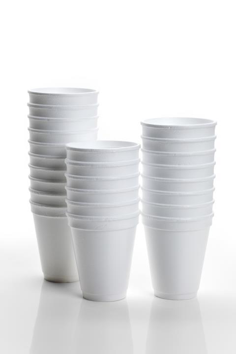 White polystyrene disposable cups
