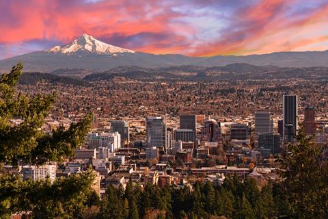 An aerial photograph of Portland, Oregon