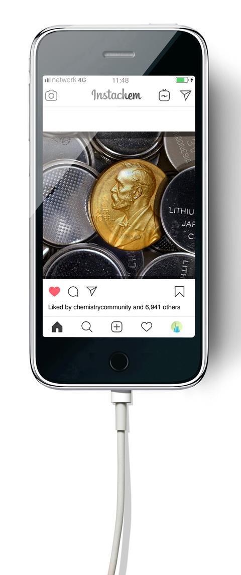An illustration showing an Instagram-like window on a phone in which the Nobel announcement was made