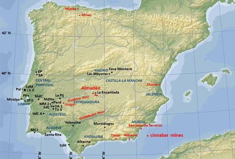 An image showing a map of Iberia showing locations of archaeological sites discussed in the text