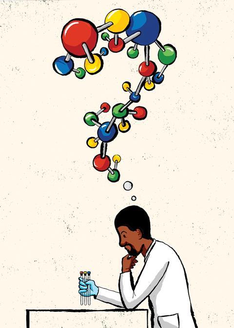 An image showing a scientist thinking