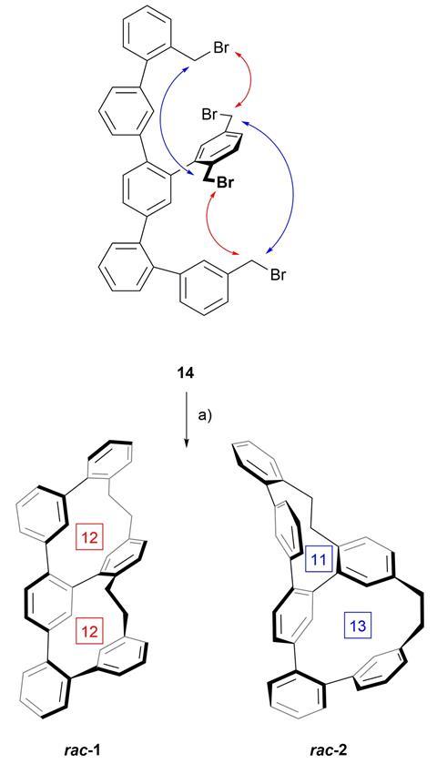 Synthesis of the two structural isomers 1 and 2 by twofold macro-cyclisation