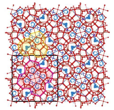 A large image shows the extended TBAB hydrate framework with the unit cell highlighted and polyhedral shapes indicating the patterns of water molecules coordinated around the TBAB guest molecules
