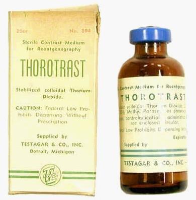 Thorotrast contrast agent bottle and box