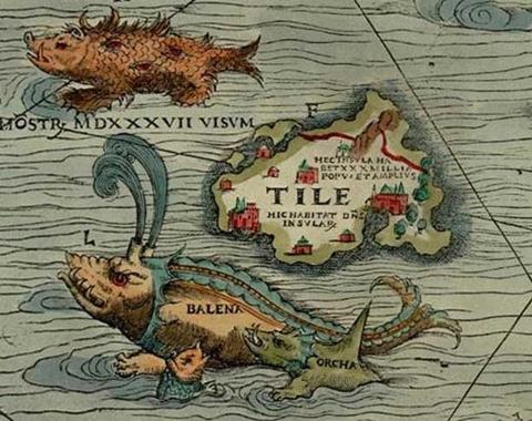 The mythical island of Thule on the Carta Marina, 1539