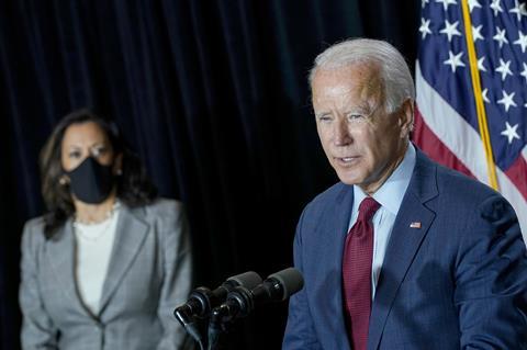 A photo of Joe Biden with Kamala Harris