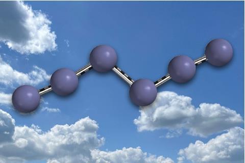A model of a molecule of a chain of six nitrogen atoms
