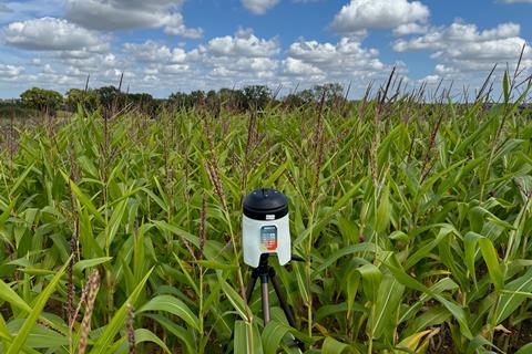 Probe on a tripod in a filed of maize