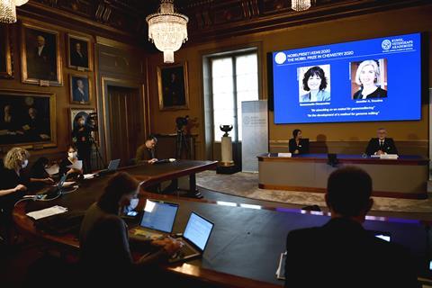 An image showing the Nobel prize in Chemistry announcement