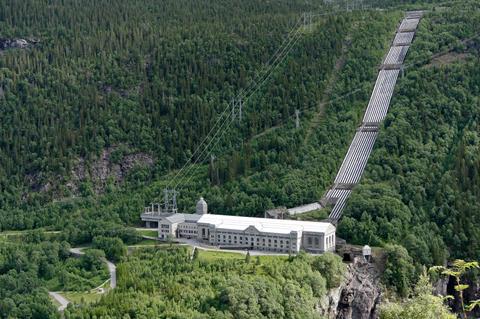 A photograph of the Vemork hydroelectric power plant in Rjukan, Norway