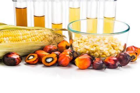 Maize and oil palm-derived oil in test tubes
