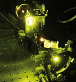 A laser table with lasers bouncing around
