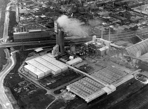 ICI's 312ft high Nitram plant in Billingham, UK, picture taken in 1972