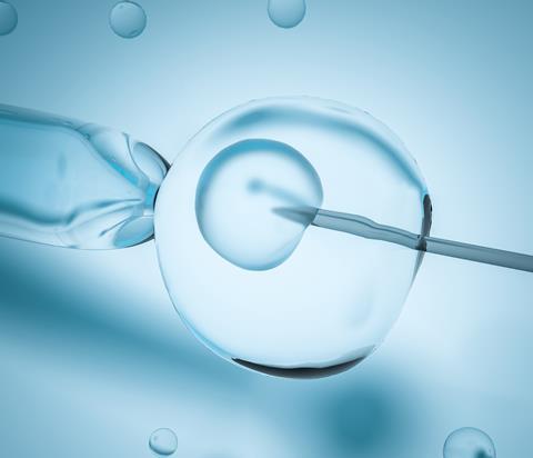 A close up, digital 3D illustration of IVF in vitro fertilization in action