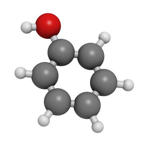 Phenol (carbolic acid), molecular model