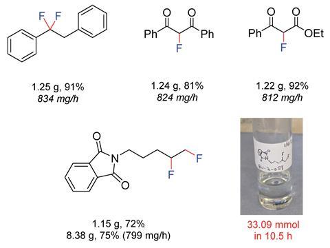 An image showing chemical structures and a photograph of a vial containing product