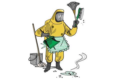 An illustration of a person wearing a hazardous materials suit