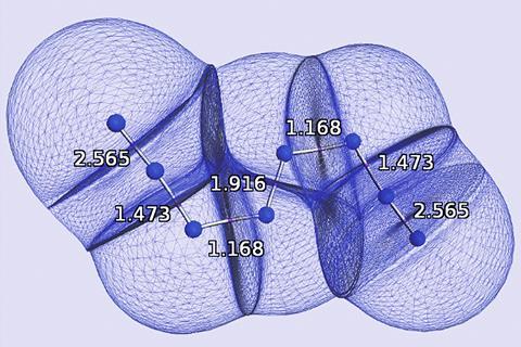 Quantum atoms appearing in the N8 molecule.