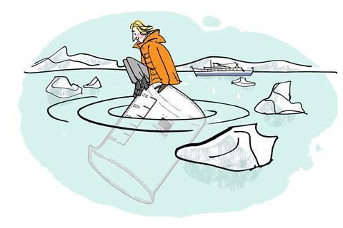 Man sitting on a beaker in an arctic environment