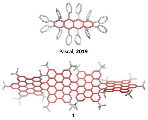 An image showing dodecaphenyltetracene and the new compound