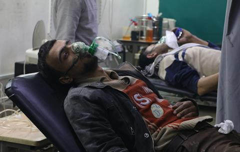 A photograph of people receiving treatment following the alleged chemical gas attack in Eastern Ghouta, Syria.