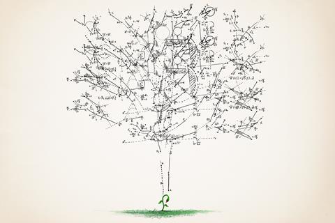 A young plant with mathematical formula forming a tree
