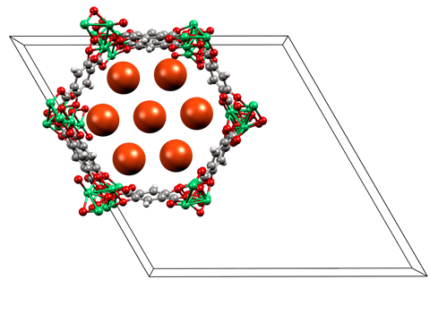 Neon molecules inside the pores of NiMOF-74