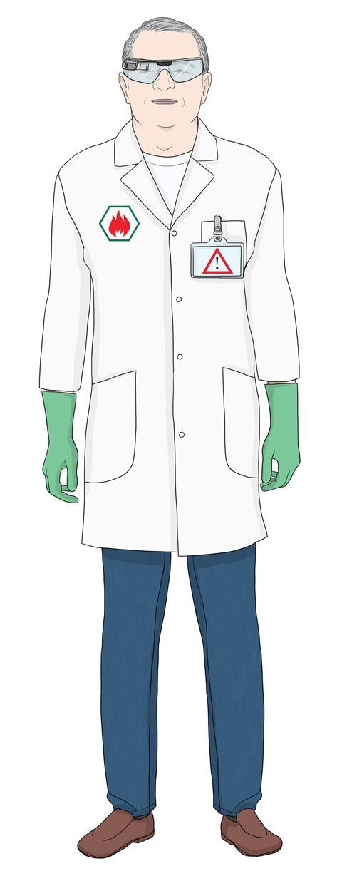 Reinventing the lab coat, male figure, concept illustration