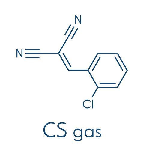  Kyynelkaasumolekyyli (CS-kaasu). Luuston kaava. 