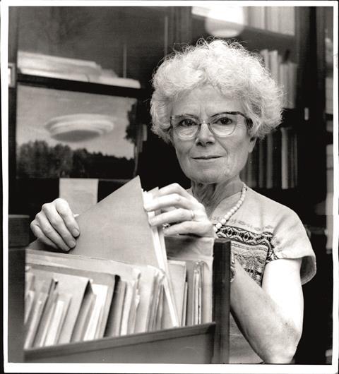 An image showing Dame Kathleen Lonsdale, pictured in her study at University College, London