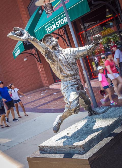 Bronze statue of George Sisler of the St Louis Cardinals at Busch Stadium, St Louis, MO, USA, sculpted by Harry Weber